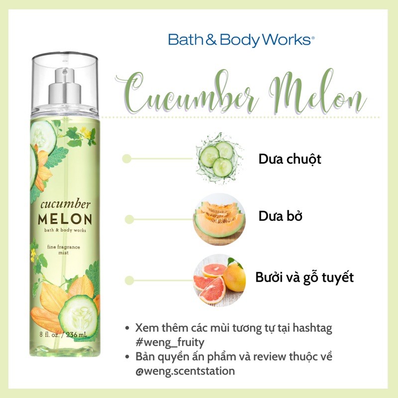 Xịt toàn thân bodymist Bath & Body Works mùi Cucumber Melon