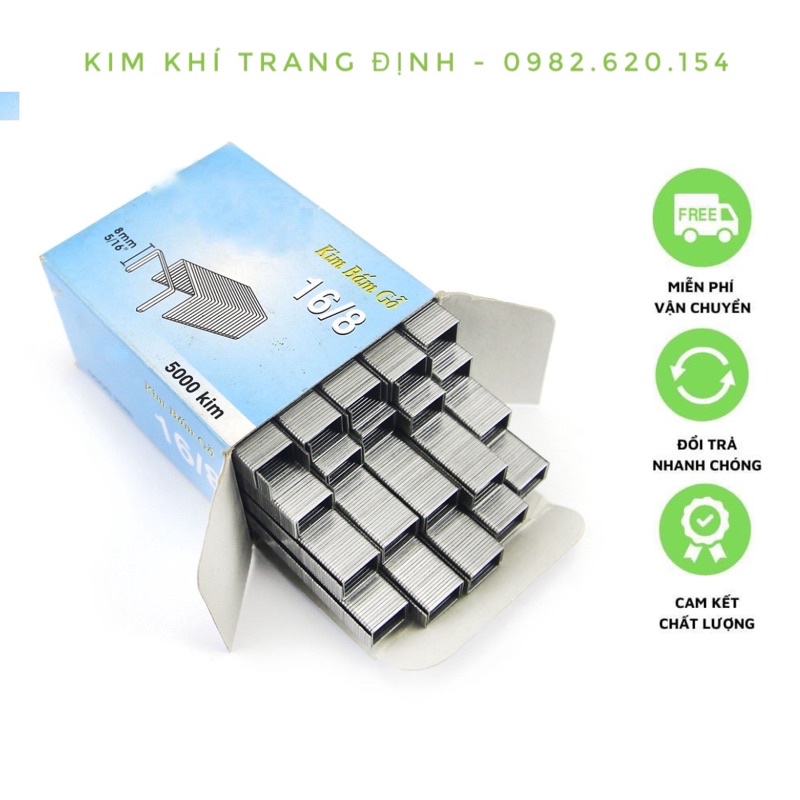 Hộp kim bấm gỗ 16/8 (cỡ ghim 16, chiều cao ghim 8mm) 5000 kim