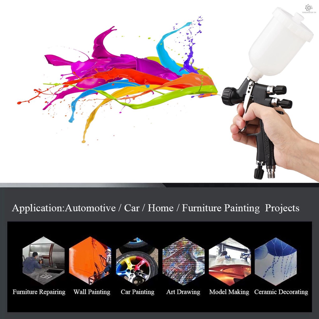 CCCC Súng Phun Sơn HVLP 1.0mm 250cc Cầm Tay 360 Độ Tiện Dụng Cho Xe Hơi DIY