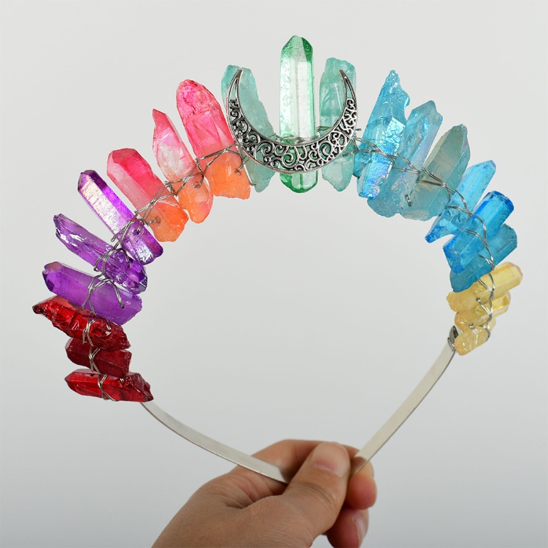 Flgo Băng Đô Cài Tóc Đính Pha Lê Nhiều Màu Hình Mặt Trăng Dành Cho Tiệc Cưới Đính Hôn