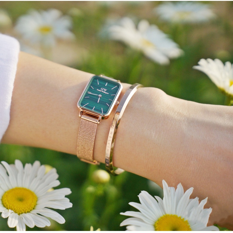 Combo Đồng Hồ Nữ Daniel Wellington Quadro Pressed Melrose Green & Vòng Tay Classic Cuff V1 DW Chính Hãng - OtisWatch