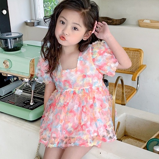 Set Áo Tay Phồng + Quần Short In Hoa Dễ Thương Cho Bé Gái