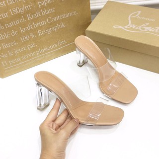 Guốc 2 quai mica gót trong 9p