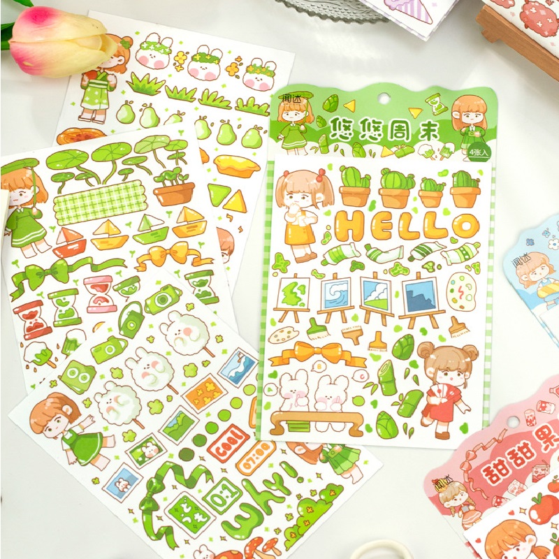 Set 4 Miếng Dán Trang Trí Hình Cô Gái Hoạt Hình Dễ Thương