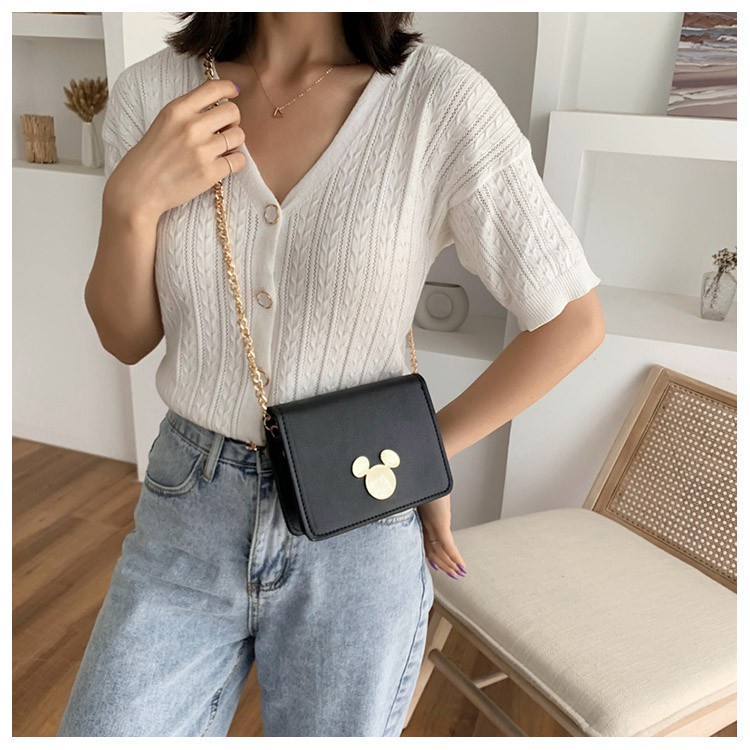 Túi Xách Nữ Đeo Chéo Nắp Gập Khóa Chuột MicKey Nhở Gọn Chất Lượng Cao