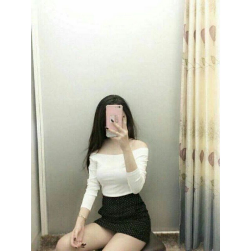 Áo thun trễ vai tay dài màu trắng chất thun cotton 4 chiều dày dặn #áo thun trễ vai