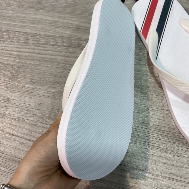 Dép tông nam Thom trắng phối sọc 1294, kẹp tông nam Thom quai cao su đẹp new