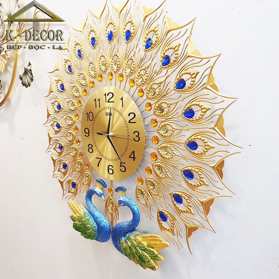 Đồng hồ treo tường đôi chim công trang trí phòng khách kim trôi cao cấp  K686 đồng hồ trang trí KOKA
