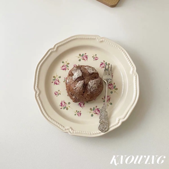Đĩa gốm vintage hoa hồng