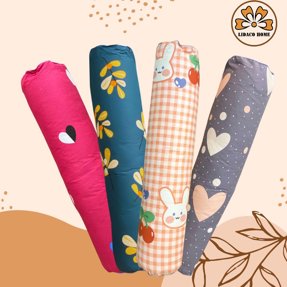 Vỏ gối ôm người lớn LIDACO cotton 100% có khóa kéo thoáng mát kích thước 35x100cm ( không kèm ruột)