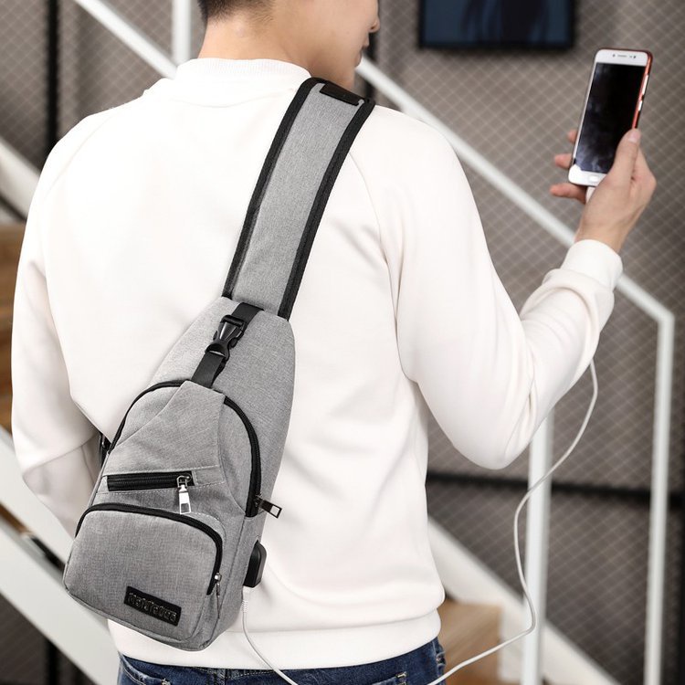 Túi đeo chéo canvas thiết kế mới có cổng sạc USB cao cấp thời trang theo phong cách Hàn Quốc cho nam