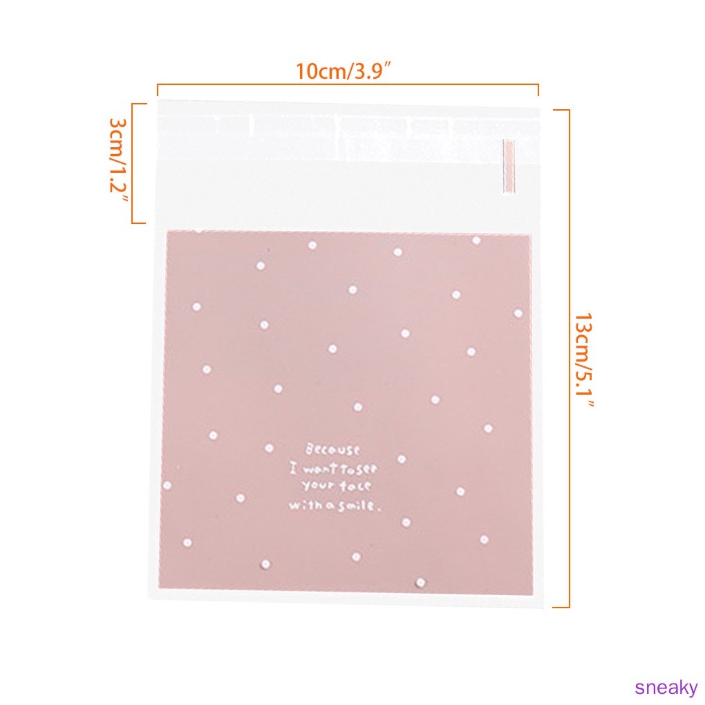 Set 100 túi nhựa đựng bánh quy tự dính tiện dụng màu hồng/ xanh lam