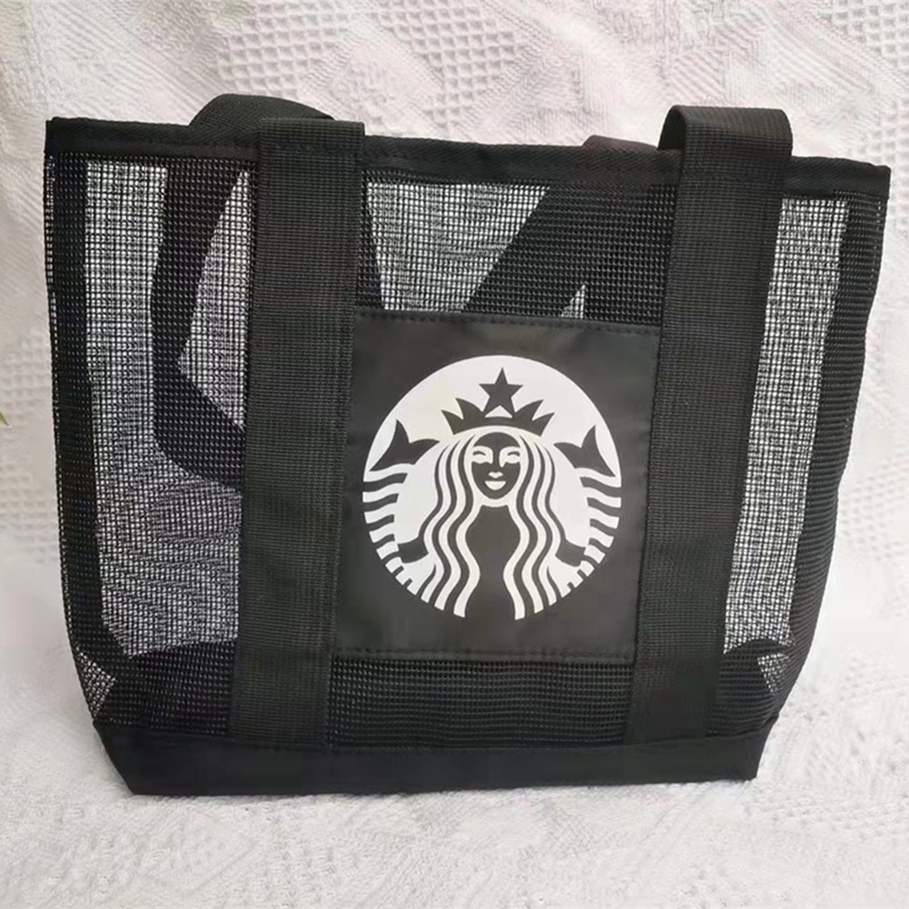 Túi xách tay đi biển canvas họa tiết Starbucks sức chứa lớn | BigBuy360 - bigbuy360.vn