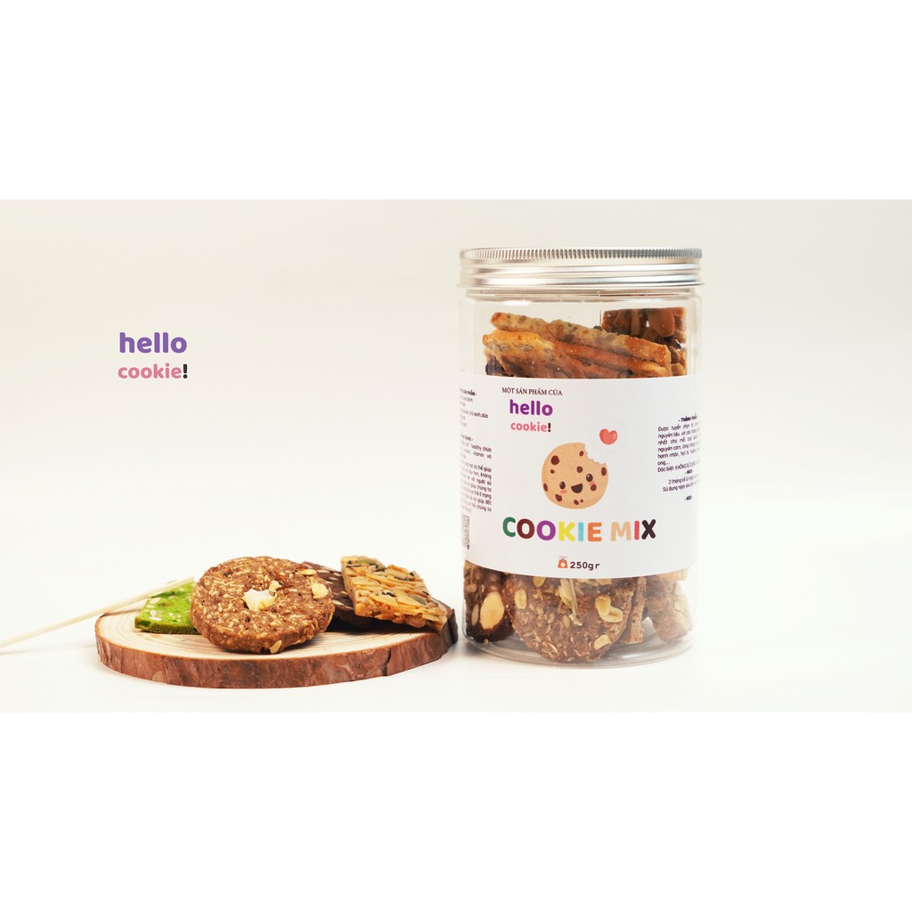 Bánh Cookie Mix 6 Loại Không Đường Ăn Vặt Mẹ Bầu/ Ăn Kiêng / Eat Clean / Keto / DAS 250gr - Hello Cookie Bánh Thập Cẩm