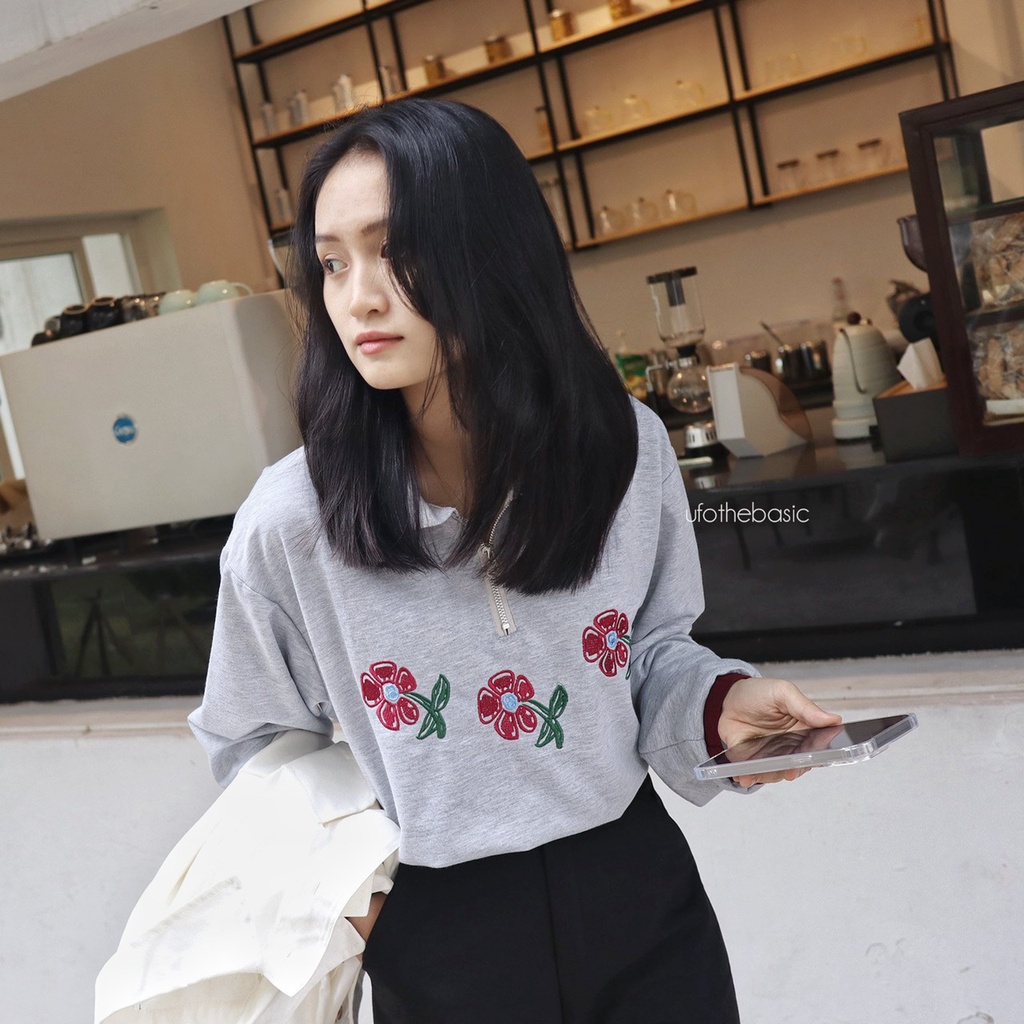Áo polo dài tay nỉ da cá mỏng họa tiết thêu - &quot;picked by ufo&quot;