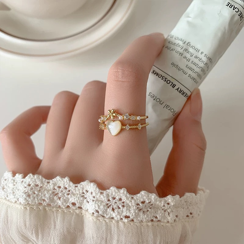 Nhẫn Đính Đá Opal Hình Trái Tim Thời Trang Cho Nữ