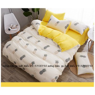 Bộ vỏ chăn ga gối cotton đũi dứa vàng