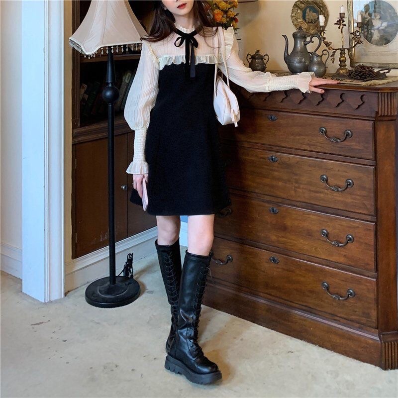 Váy Cổ Nơ Tay Voan Phong Cách Ulzzang Hàn Quốc Thích Hợp Cho Nữ | BigBuy360 - bigbuy360.vn