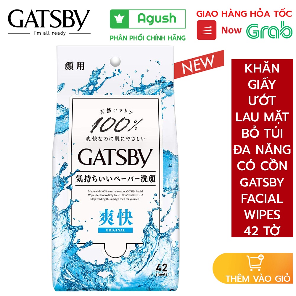 Khăn giấy ướt lau mặt bỏ túi đa năng có cồn Gatsby Facial Wipes 42 tờ gói vuông cao cấp nhỏ gọn có mùi thơm tốt giá rẻ