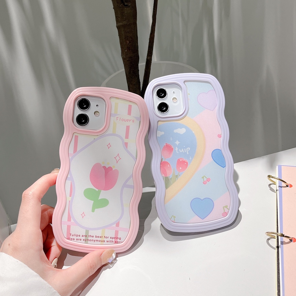 Ốp Điện Thoại Silicone Tpu Mềm Chống Sốc In Hình Hoa Tulip 2 Trong 1 Cho iPhone 14 13 12 11 Pro Max XS XR 8 7 Plus