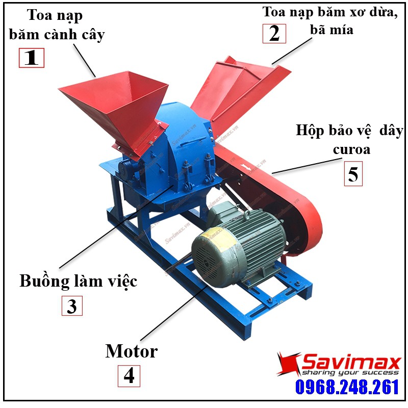 Máy băm gỗ MBG động cơ 11kw (băm xơ dừa, bã mía, thân cây)