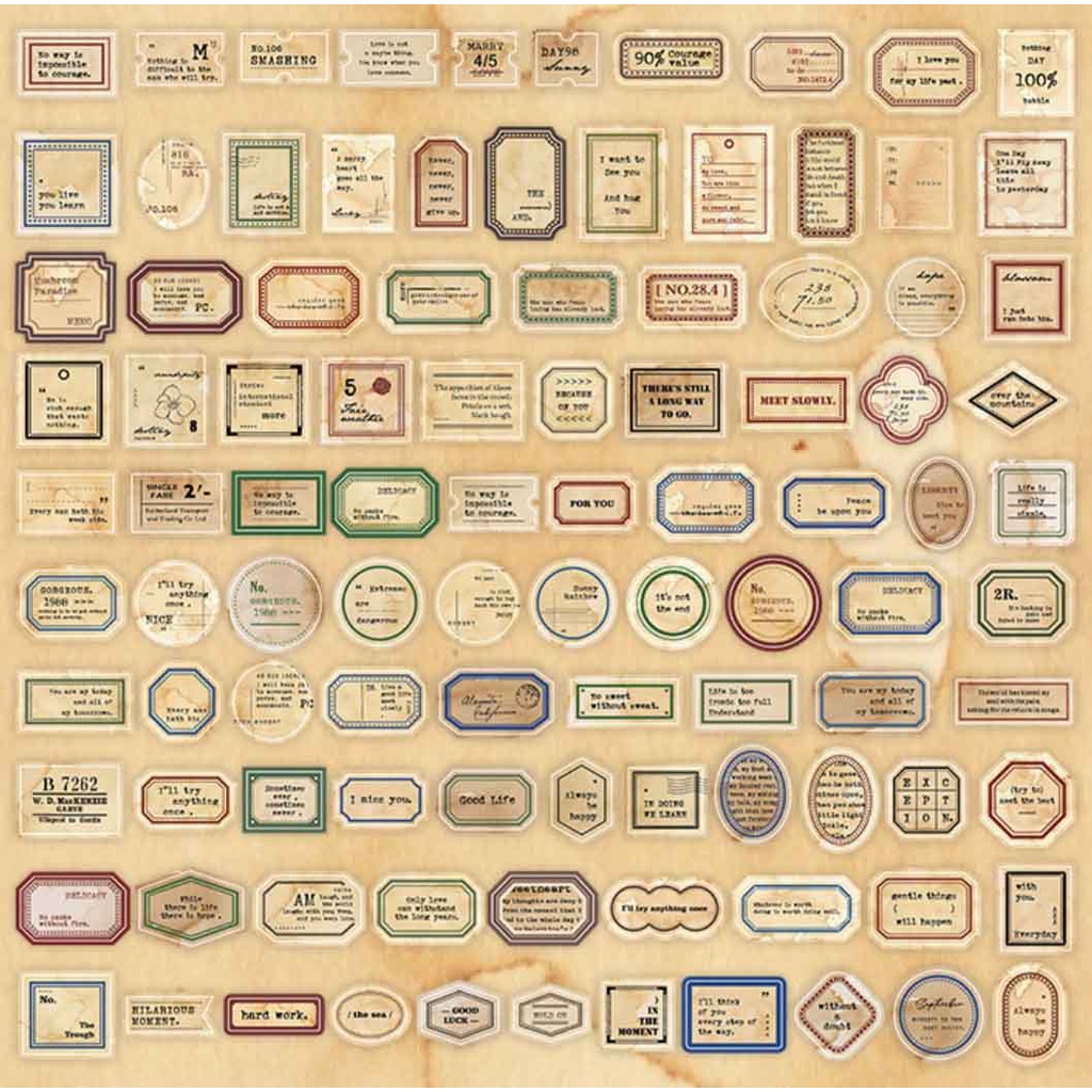 Set 100 Sticker Nhãn Dán, Tem Thư Vintage Trang Trí Bullet Journal Nhà Cam
