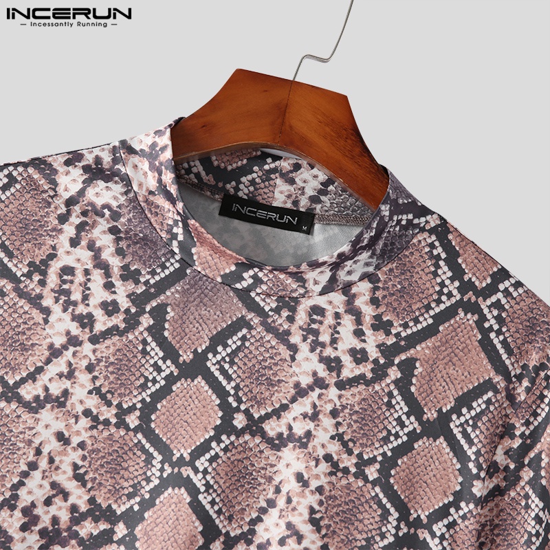 Áo thun crop top INCERUN tay dài in họa tiết độc đáo thời trang quyến rũ cho nam