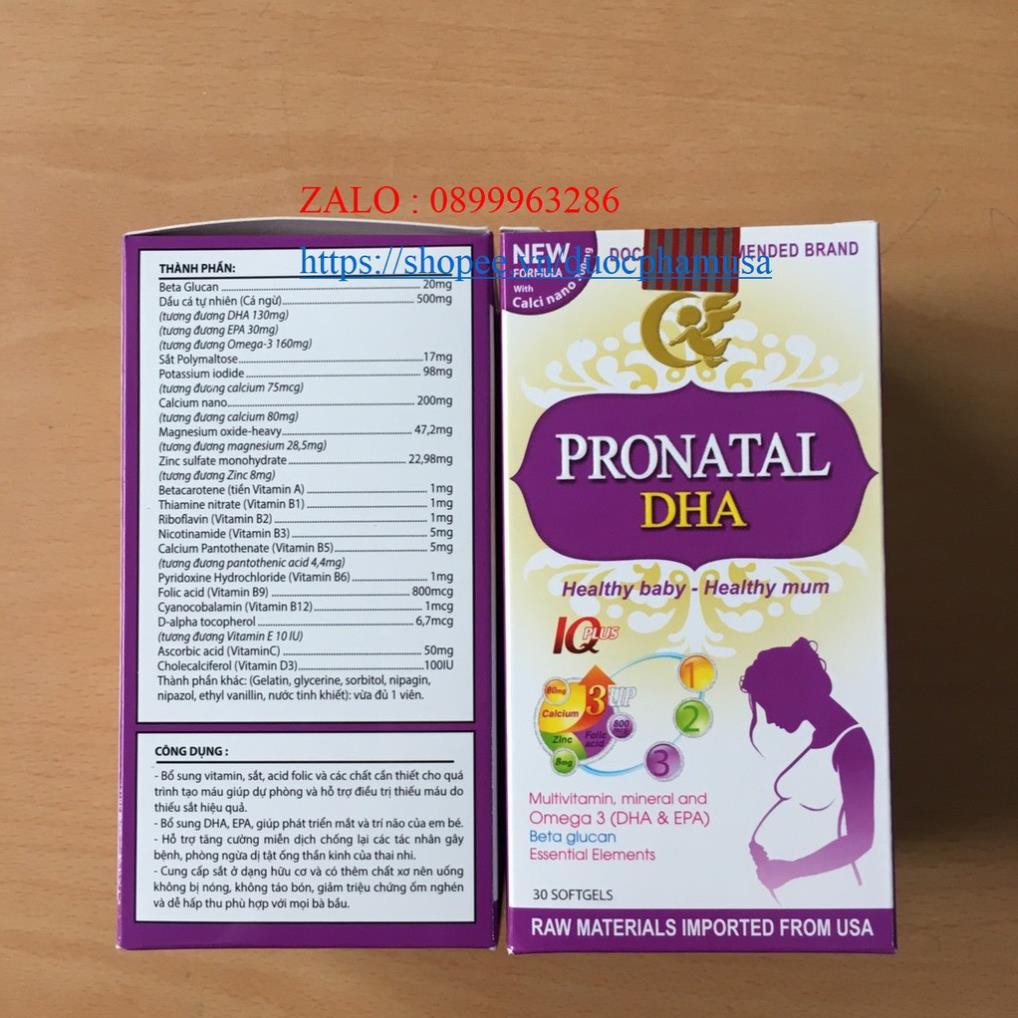 PRONATAL DHA Bổ sung sắt, acid folic, vitamin cho mọi phụ nữ mang thai và cho con bú .(01)