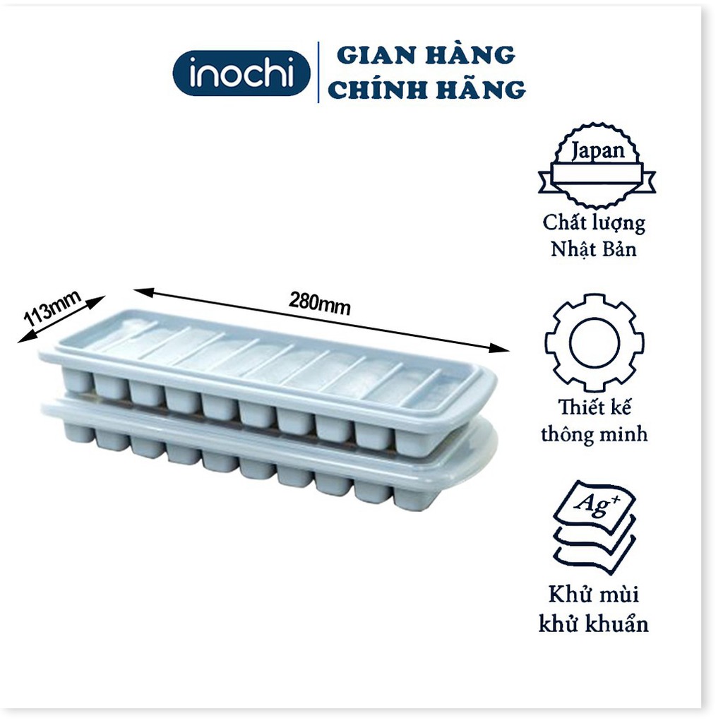 Khay đá - vỉ làm đá tủ lạnh khay 10 thanh có nắp đậy bằng nhựa nguyên sinh karu inochi Nhật Bản chính hãng cao cấp KLD01