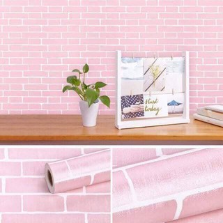 [mua3giam5k] Cuộn 10m giấy dán tường giả gạch 3D màu hồng có keo sẵn bóc dán đơn giản