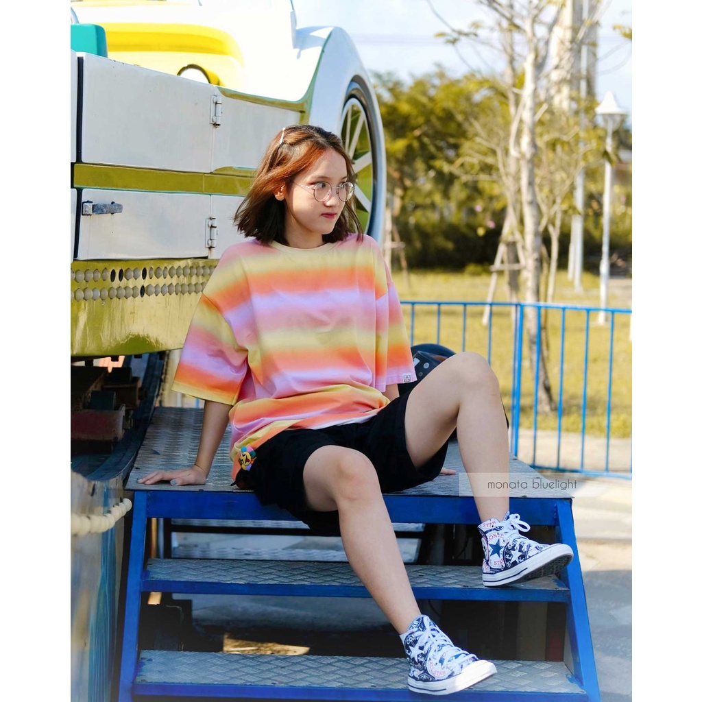 MONATA BLUELIGHT Tee Rainbow - Áo thun unisex form rộng
