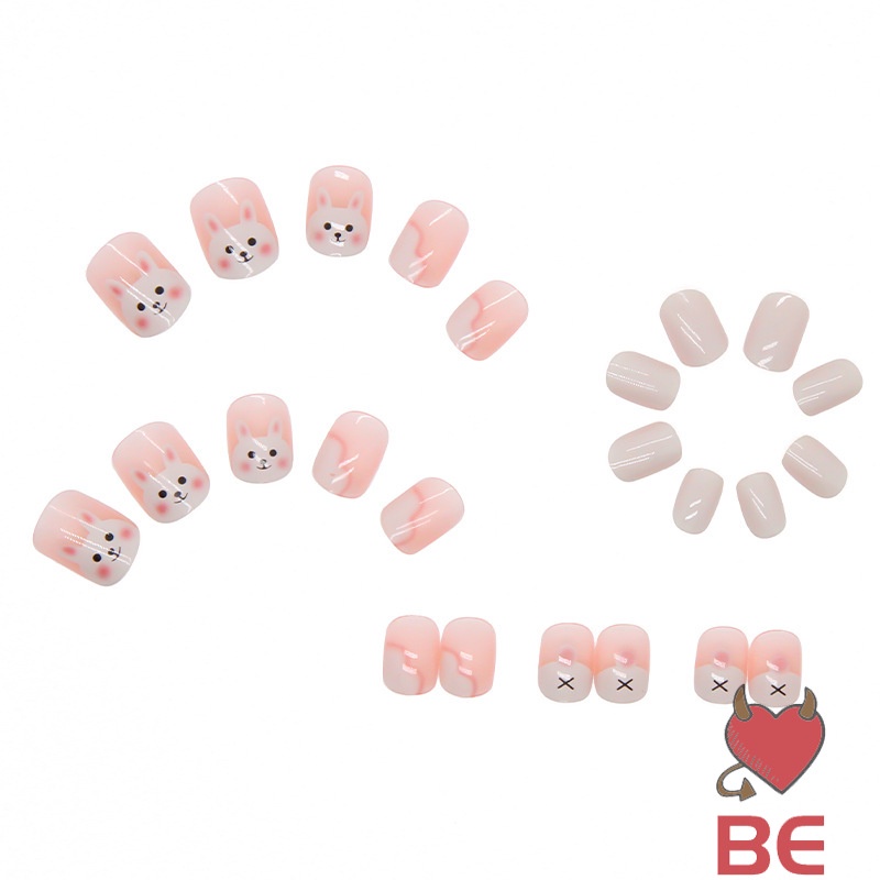 YADORNOS Set 24 móng tay giả họa tiết thỏ hoạt hình đáng yêu
