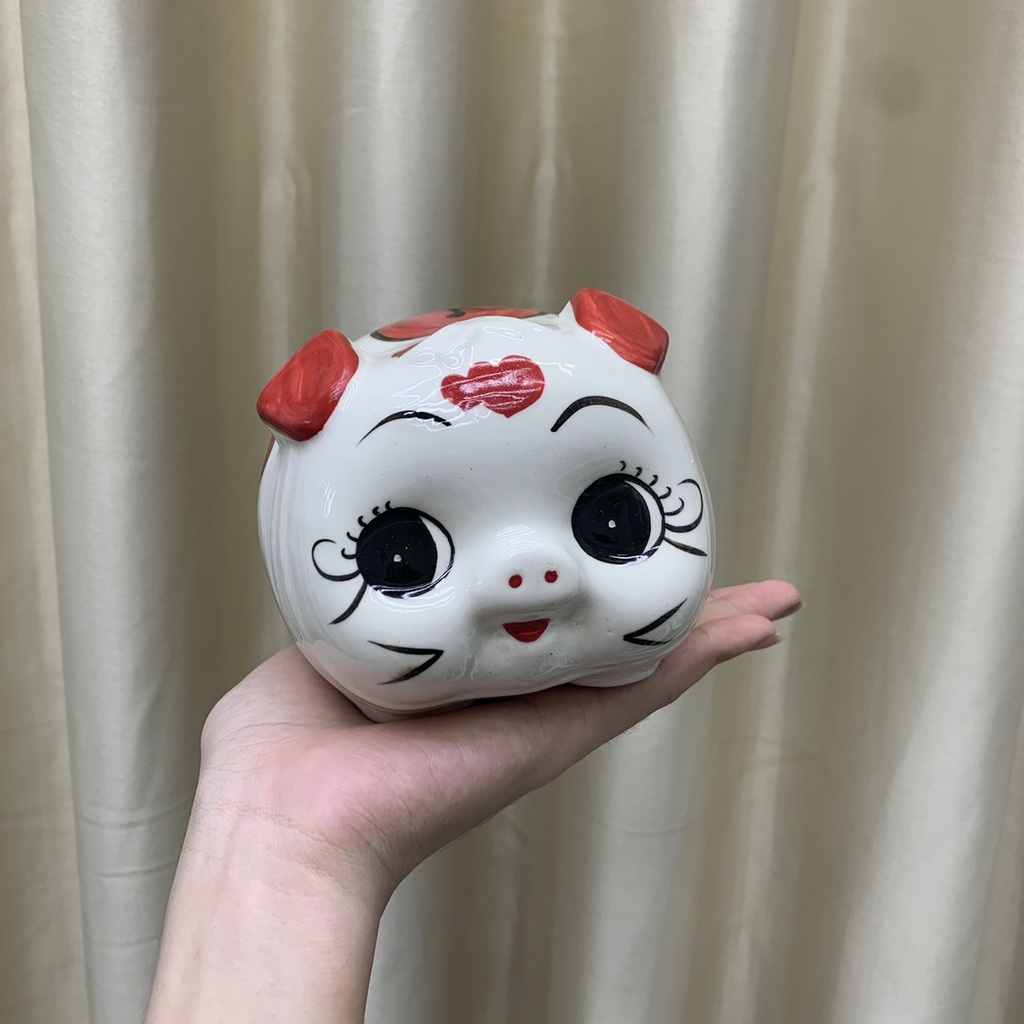 Ống heo đất tiết kiệm mini men sứ đẹp, lợn size nhỏ bé siêu dễ thương dài 14cm