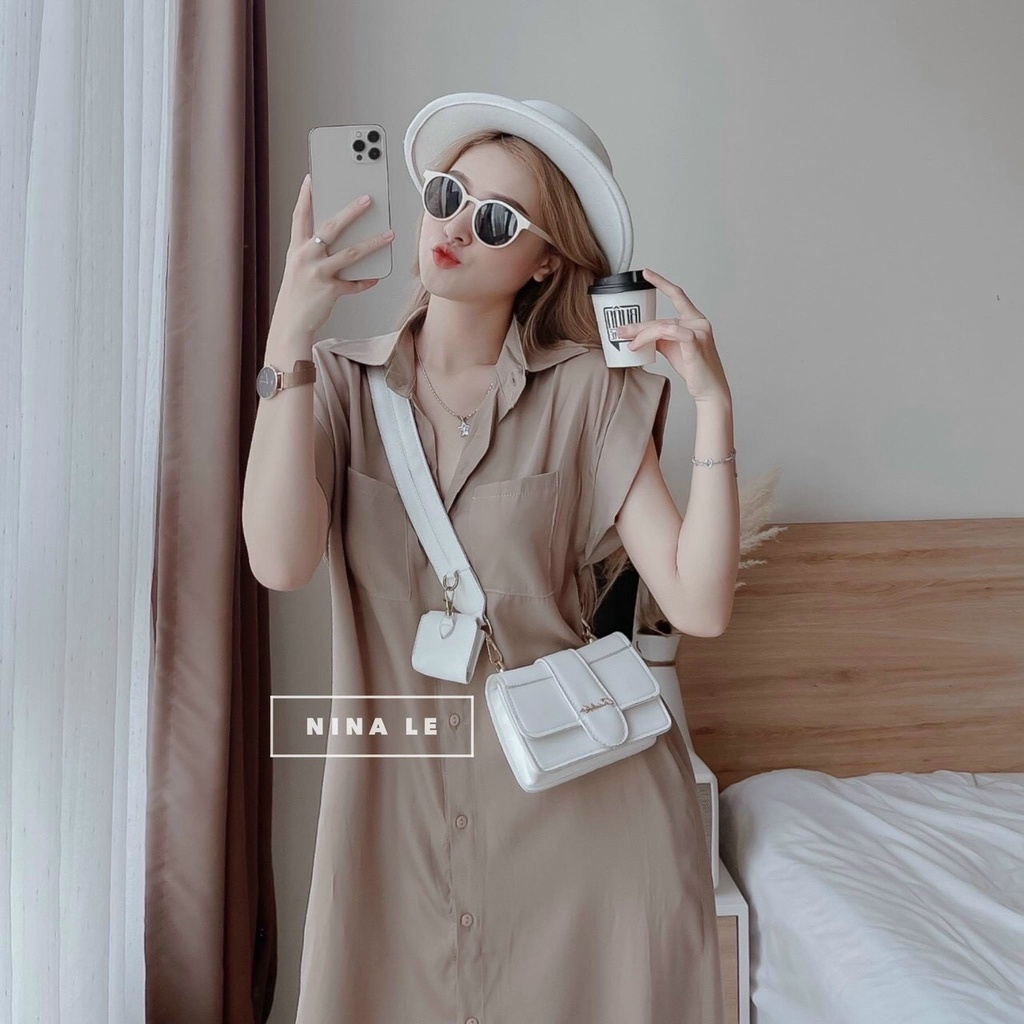 [Miễn Phí Ship 50K-GIAN HÀNG CHÍNH HÃNG] Đầm nữ thời trang mặc đi chơi, Đầm maxi sơmi lụa tay ngắn có túi cá tính