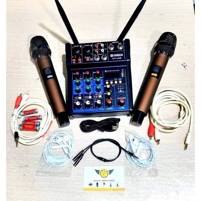 [XẢ KHO] MIXER  G4 hát livestream 2 tay mic không dây .kết nối loa léo âm li