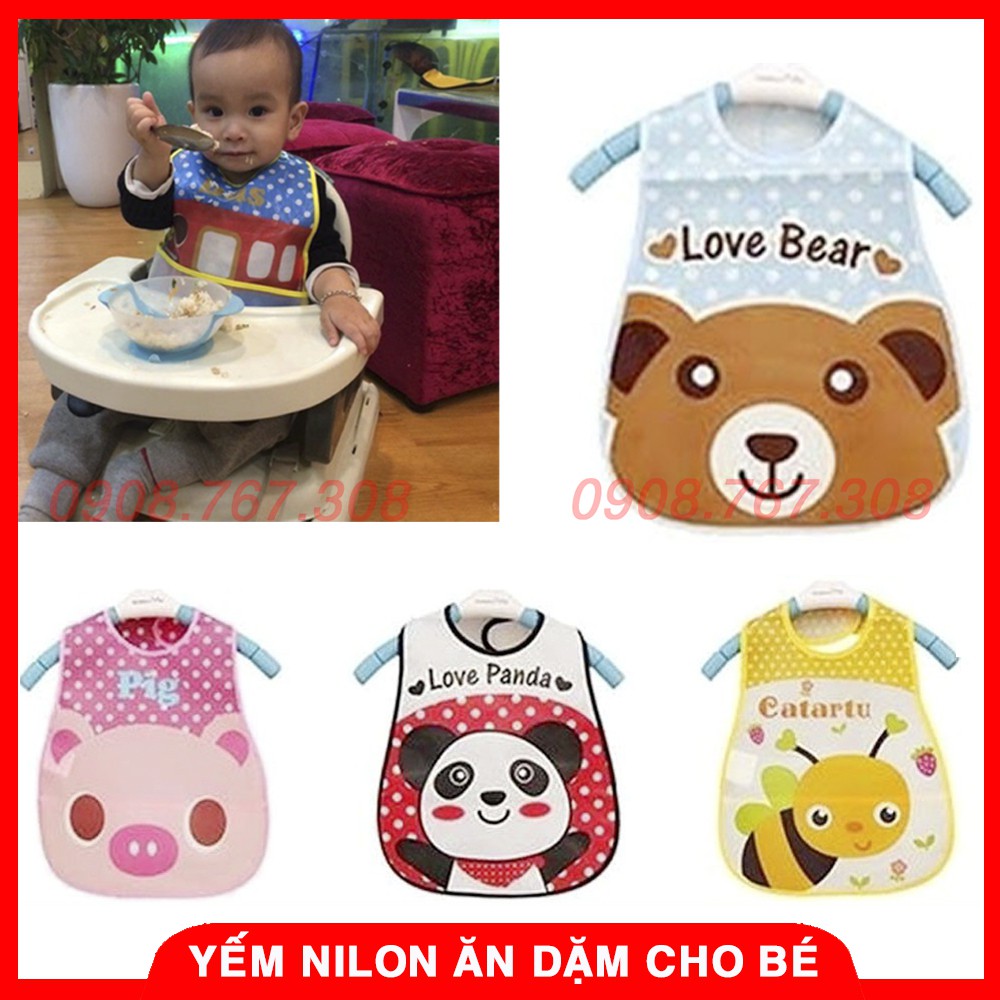 Yếm Ăn Dặm Nilon Quai Dán Có Máng Đỡ Cho Bé Cực Tiện Lợi, Bền Theo Thời Gian - BTT00280