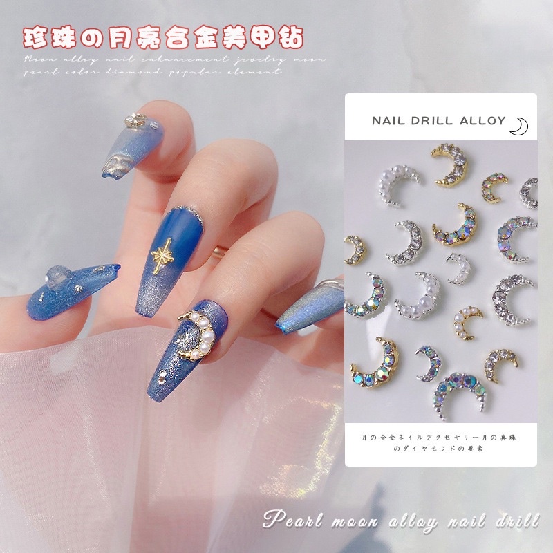 Charm gắn móng nail kiểu dáng mặt trăng, set 10 cái