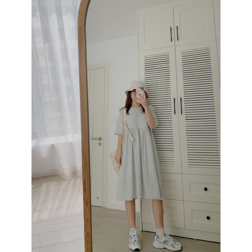 váy kẻ baby doll lưng 3 nơ TKV55 1994closet