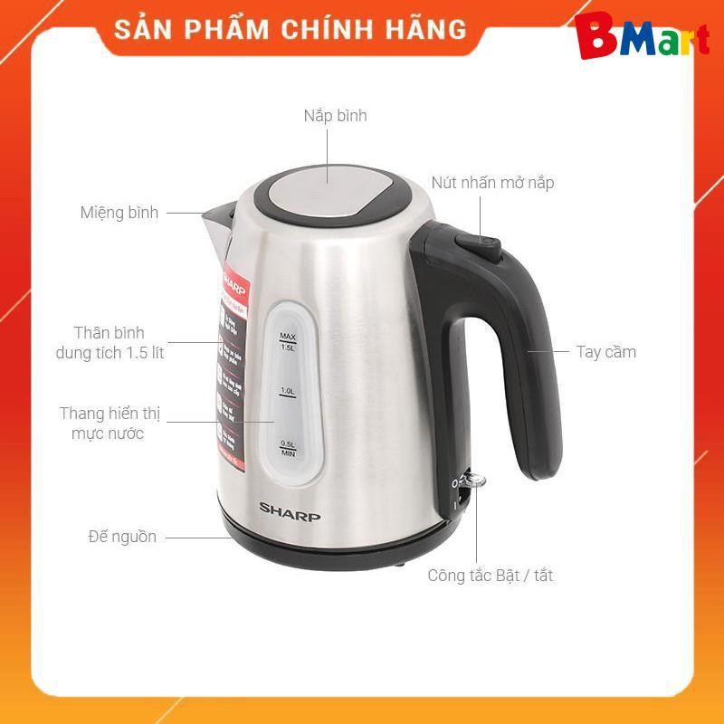 [FreeShip]  Bình Đun Siêu Tốc Sharp EKJ-15EVS-ST (1.5 lít) - Hàng Chính Hãng - Bảo hành 12 tháng  - BM