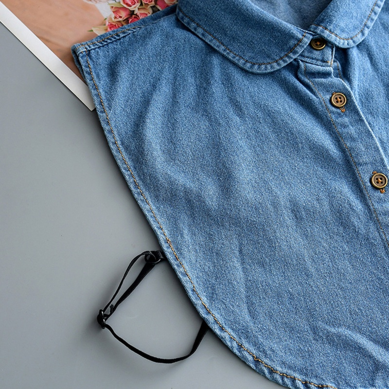 Cổ Áo Giả Denim Tròn Màu Sắc Retro Dành Cho Nữ