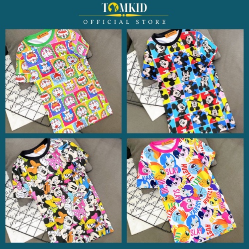 Đầm cho bé gái, set bé gái đầm suông chất thun lạnh 3D chính phẩm dày dặn co giãn thoáng mát 9-40kg Tomkids