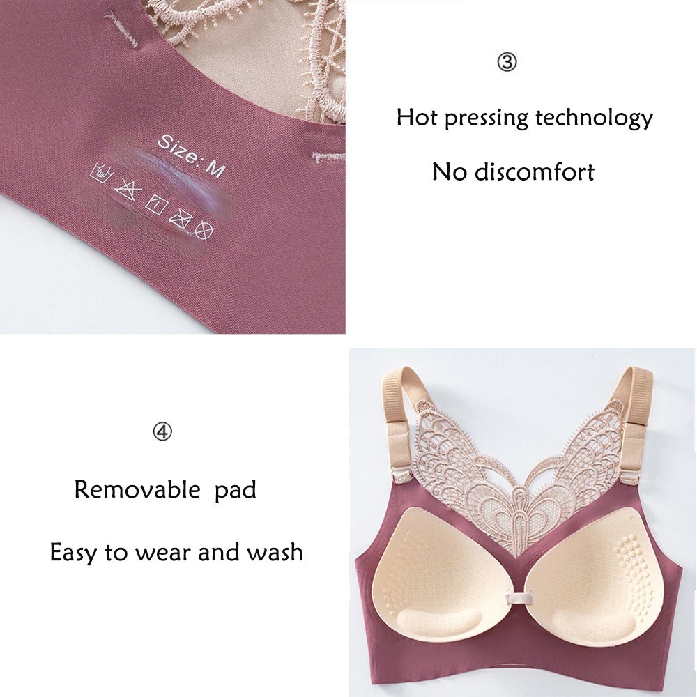 Áo lót lụa phối ren không đường may hở lưng size lớn kiểu dáng thoải mái cho nữ