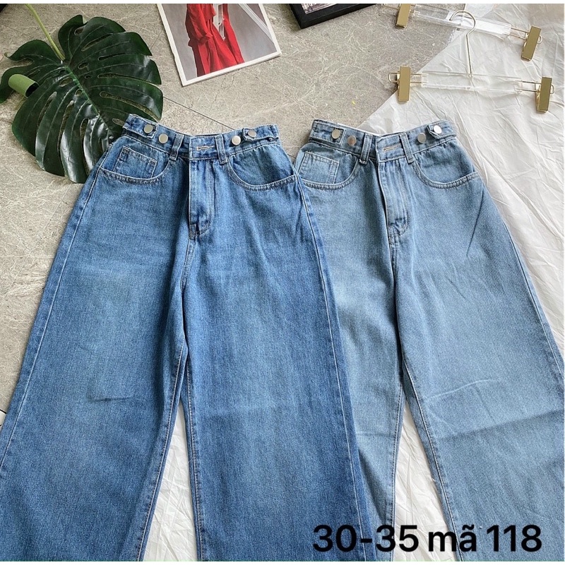 Quần baggy jean nữ ống suông rộng lưng cao kiểu quần lưng đính nút hàng VNXK thời trang bigsize 2KJEAN MS118