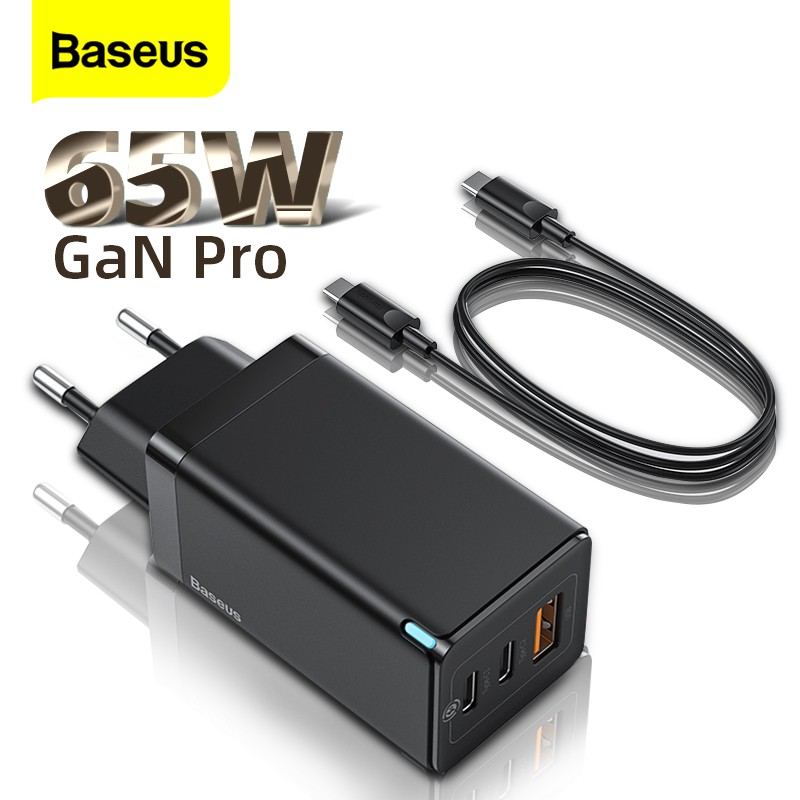 Củ Sạc Nhanh Baseus CCGAN65E2 65W GaN USB Type C QC3.0 Được Nâng Cấp Kèm Cáp Cho iPhone 12 11 Xiaomi