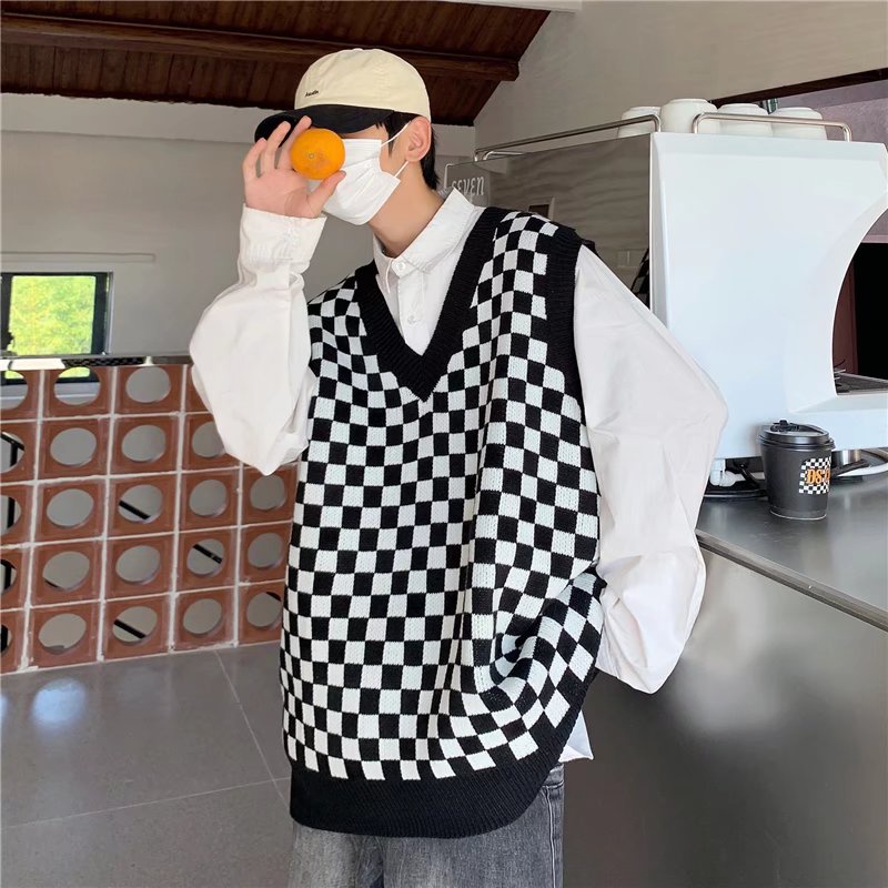 Áo sweater sát nách cổ chữ v kiểu Hàn Quốc cá tính cho nam