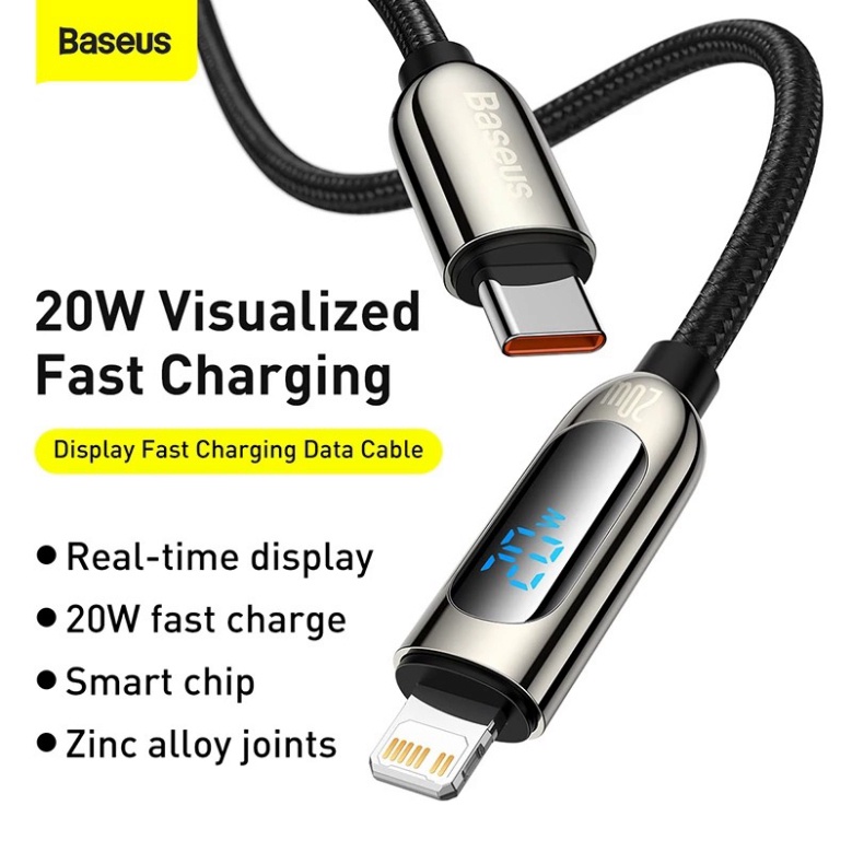 Cáp USB C Baseus sạc nhanh màn hình kỹ thuật số 20W PD iPhone 12 11 Pro Max XR