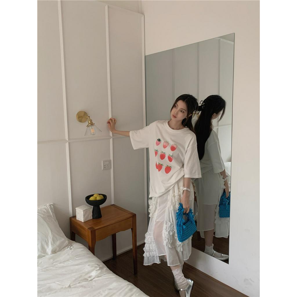 Áo Thun Cotton Tinh Khiết Dáng Rộng In Hình Dâu Tây Phong Cách Mới 62801