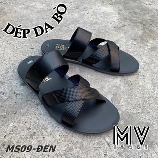Dép nam quai ngang đế cao su đúc, dép nam da bò quai chéo cao cấp DT08