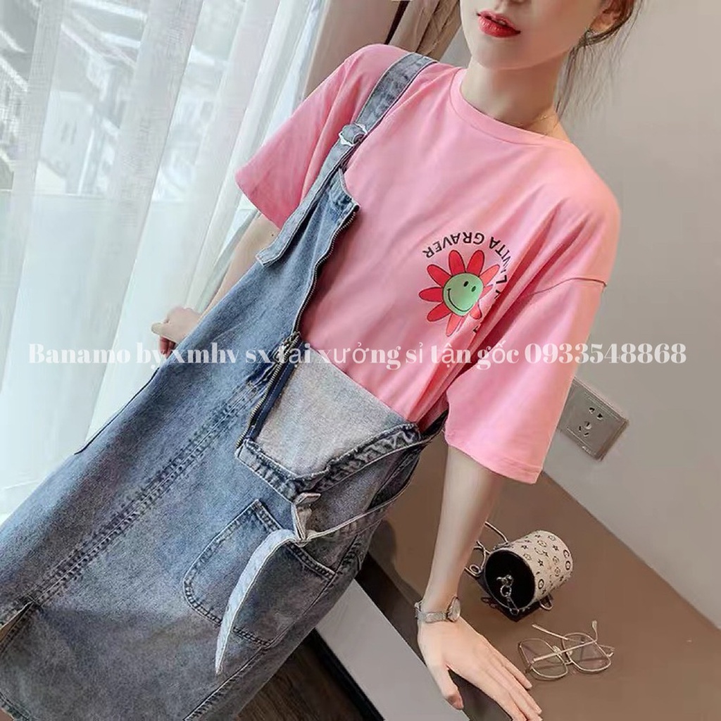Váy yếm JEAN nữ xẻ giữa phối khóa kéo trước phong cách hàn quốc thời trang Banamo Fashion 563 | BigBuy360 - bigbuy360.vn