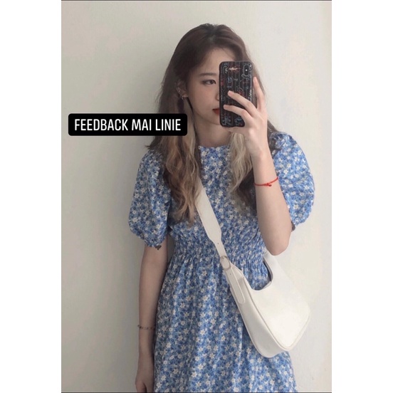 Váy Hoa Nhí Xanh Chun Eo Tay Bồng